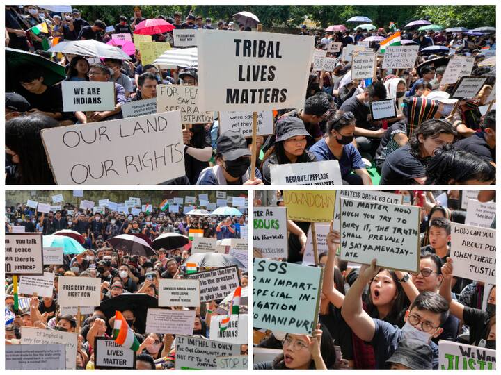 People of Manipur took part in a Tribal Solidarity protest against the ongoing tension in the state at Jantar Mantar in New Delhi.