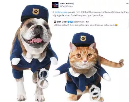 delhi-police-answered-to-elon-musk-tweet-of-asking-why-police-does-not-have-cat-on-their-teams-when-dogs-are-there ਪੁਲਿਸ ਦੀ ਟੀਮ 'ਚ ਕੁੱਤੇ ਤਾਂ ਹੁੰਦੇ ਪਰ ਬਿੱਲੀਆਂ ਕਿਉਂ ਨਹੀਂ? ਮਸਕ ਦੇ ਸਵਾਲ ‘ਤੇ ਦਿੱਲੀ ਪੁਲਿਸ ਨੇ ਦਿੱਤਾ ਮਜ਼ੇਦਾਰ ਜਵਾਬ