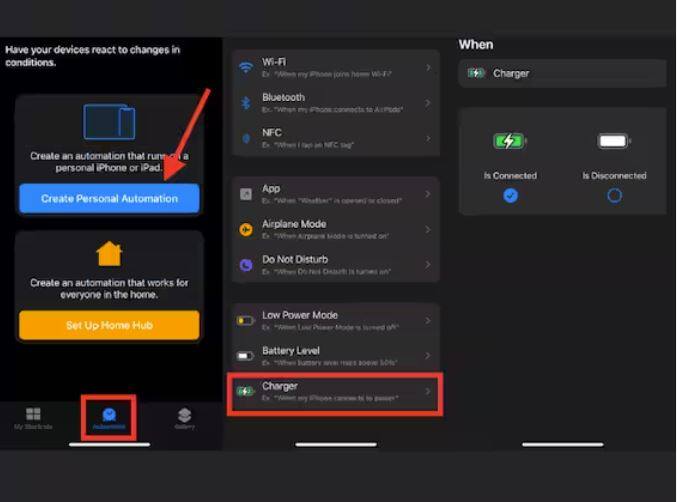 ਇੱਥੇ ਤੁਹਾਨੂੰ ਨਿਊ ਆਟੋਮੇਸ਼ਨ ਚੁਣ ਕੇ ਚਾਰਜਰ ਚੁਣਨਾ ਹੋਵੇਗਾ। ਇਸ ਤੋਂ ਬਾਅਦ ਚਾਰਜਰ ਕਨੈਕਟ ਹੈ ਦਾ ਵਿਕਲਪ ਚੁਣੋ ਅਤੇ ਐਕਸ਼ਨ ਵਿੱਚ ਆਓ ਅਤੇ ਸਪੀਕ ਟੈਸਟ ਵਿੱਚ ਫ਼ੋਨ ਤੋਂ ਜੋ ਵੀ ਕਾਲ ਕਰਨਾ ਚਾਹੁੰਦੇ ਹੋ ਉਸਨੂੰ ਲਿਖੋ। ਹੁਣ ਜੇਕਰ ਤੁਸੀਂ ਚਾਹੁੰਦੇ ਹੋ ਕਿ ਤੁਹਾਡਾ ਆਈਫੋਨ 90% ਤੋਂ ਵੱਧ ਚਾਰਜ ਹੋਣ 'ਤੇ ਵੀ ਅਲਰਟ ਦੇਵੇ, ਤਾਂ ਇਸ ਦੇ ਲਈ ਤੁਹਾਨੂੰ ਬੈਟਰੀ ਲੈਵਲ ਨੂੰ ਚੂਸਣਾ ਹੋਵੇਗਾ ਅਤੇ ਇੱਥੇ ਆਉਣ ਤੋਂ ਬਾਅਦ 90 ਤੋਂ 95% ਤੱਕ ਲੈਵਲ ਨੂੰ ਚੁਣੋ ਅਤੇ ਫਿਰ Rise above ਦਾ ਵਿਕਲਪ ਚੁਣੋ। . ਅਜਿਹਾ ਕਰਨ ਨਾਲ ਤੁਸੀਂ ਅਗਲੀ ਵਾਰ ਜਦੋਂ ਵੀ ਫੋਨ ਚਾਰਜ ਕਰੋਗੇ ਤਾਂ ਦੋਵੇਂ ਸੈਟਿੰਗਾਂ ਲਾਗੂ ਹੋ ਜਾਣਗੀਆਂ।