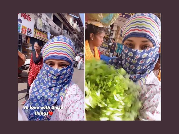 Jui Gadkari Viral Video Jui Gadkari Shared karjat Market Video know actress Jui Gadkari latest update Marathi Actress : हातात मेथीची जुडी, चेहऱ्यावर  स्कार्फ; कर्जतच्या बाजारात भाजी घेणारी 'ही' मराठमोळी अभिनेत्री कोण?