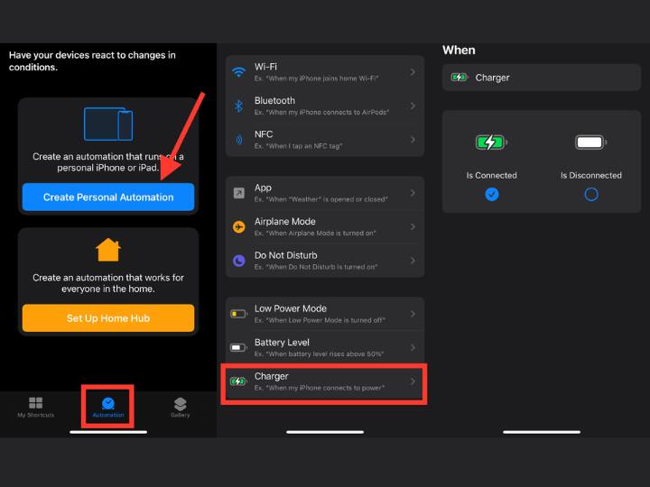 यहां आपको न्यू ऑटोमेशन को चुनकर चार्जर को सेलेक्ट कर लेना है. इसके बाद चार्जर इज कनेक्टेड के ऑप्शन को चुने और एक्शन में आकर स्पीक टेस्ट में जो भी आप फोन से बुलवाना चाहते हैं वो लिखें. अब अगर आप चाहते हैं कि आपका iPhone 90% से ज्यादा चार्ज होने पर भी अलर्ट दें तो इसके लिए आपको बैटरी लेवल चूस करना होगा और यहां आकर लेवल को 90 से 95% तक सेलेक्ट कर लें और फिर राइज above के ऑप्शन को चुन लें. ऐसा करने पर जब भी आप अगली बार फोन को चार्ज लगाएंगे तो दोनों सेटिंग अप्लाई हो जाएंगी.