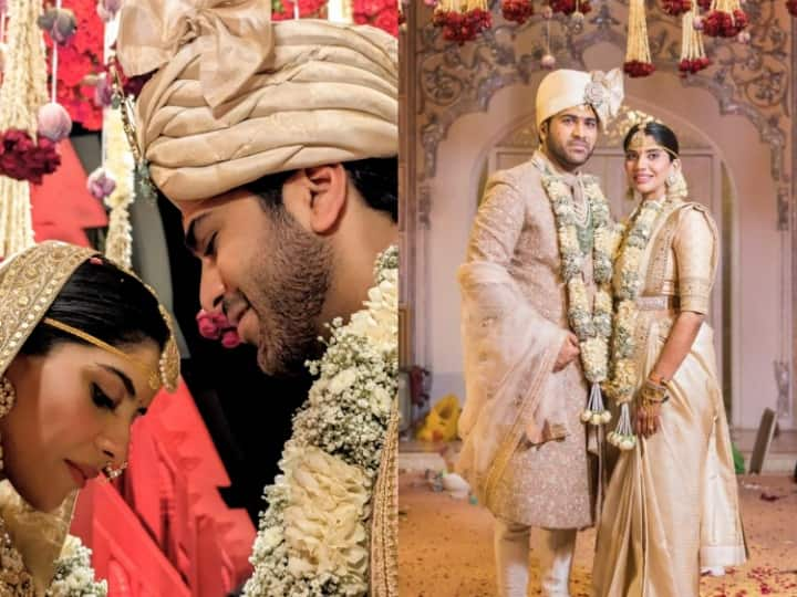 Sharwanand-Rakshitha Wedding Pics: तेलुगु एक्टर शारवानंद ने 3 जून को रक्षिता रेड्डी के संग सात फेरे लेकर सात जन्मों के बंधन में बंध गए हैं. अब कपल की खूबसूरत तस्वीरें सोशल मीडिया पर वायरल हो रही हैं.