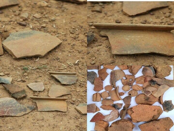 Kalaiyar temple Pandian fort scratched pot shell, codes found காளையார் கோவில்  பாண்டியன் கோட்டையில் பானை ஓட்டு கீறல்,குறியீடுகள்  கண்டெடுப்பு..