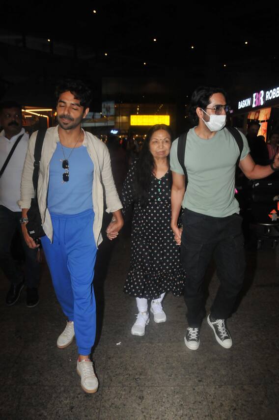 Ayushmann Khurrana And Aparshakti Khurana Hold Their Mother's Hands As They Return To Mumbai After Father's Death - See Pics