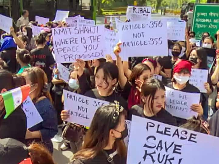 People from Kuki community of Manipur staged a protest against the ongoing violence in the northeastern state outside Union home minister Amit Shah's residence in New Delhi.