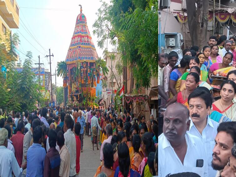 tindivanam Lakshmi Narasimha temple procession which was held with great fanfare CV Shanmugam led the procession TNN திண்டிவனம் லட்சுமி நரசிம்மர் தேரோட்டம் -  வடம்பிடித்து துவக்கி வைத்த முன்னாள் அமைச்சர் சி.வி. சண்முகம்