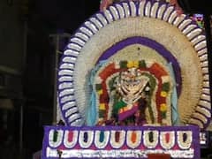 கரூர் மாரியம்மன் ஆலய வைகாசி திருவிழா - புஷ்ப வாகனத்தில் சுவாமி திருவீதி உலா