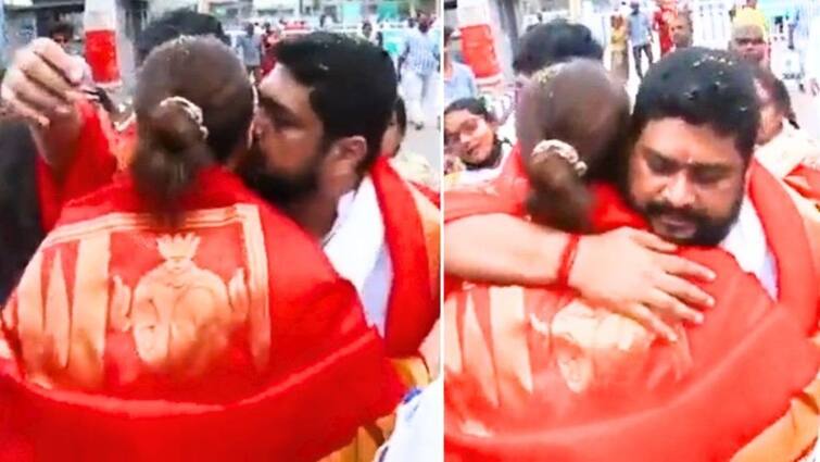 The director of 'Adipurush' kissed Kriti Sanon 'goodbye' in the temple, BJP leaders got angry, created a ruckus મંદિરમાં Adipurushના ડાયરેક્ટરે કરી ક્રિતિ સેનનને ગુડબાય કિસ, વીડિયો શેર કરી ભાજપ નેતાએ ઉઠાવ્યા સવાલ