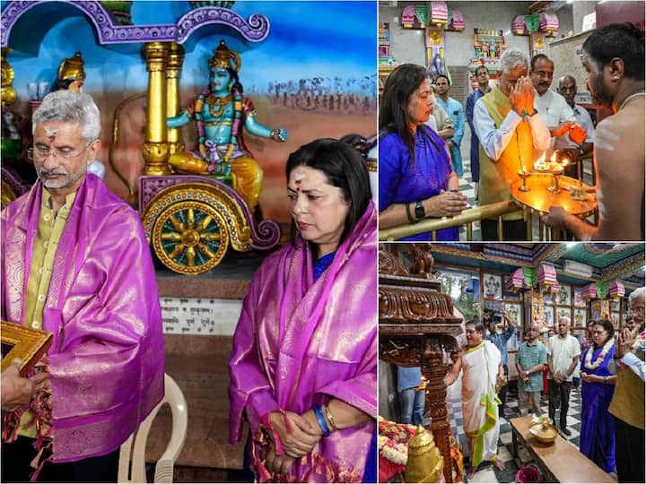 External Affairs Minister S Jaishankar and Union Minister Meenakshi Lekhi visited Sri Vinayak Mandir to offer prayers. Check out the pictures here.