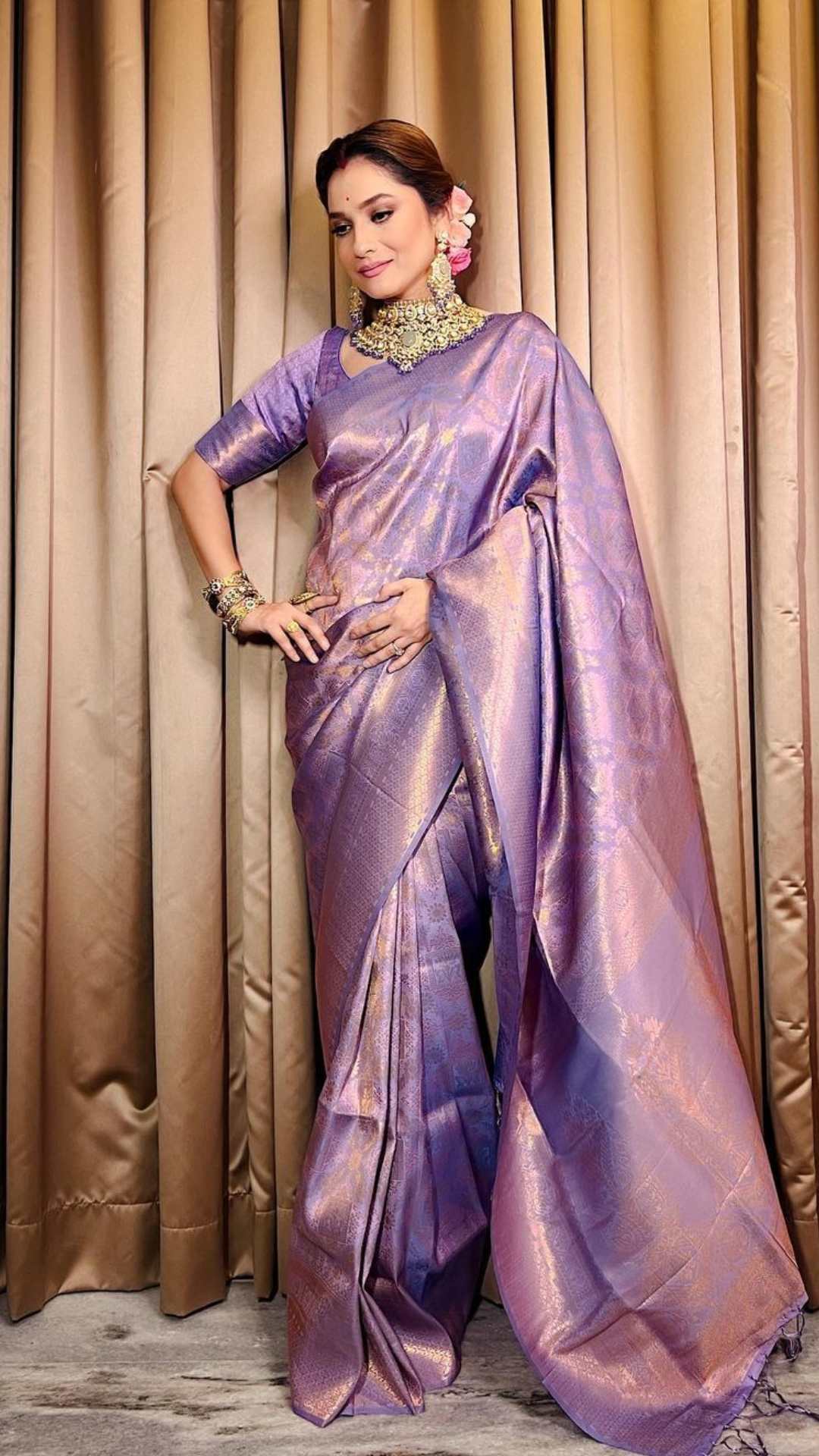 Lavender Pure Khaddi Georgette Banarasi Handloom Saree - Tilfi