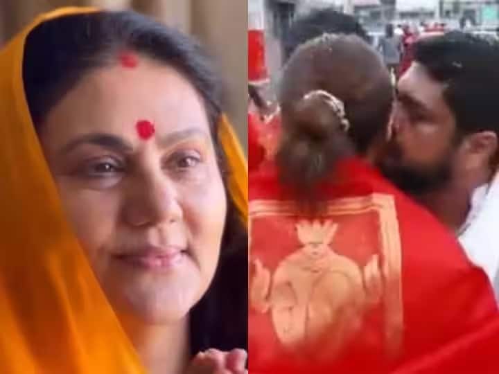 Amanand sagar ramayan sita dipika chikhaliya did not like adipurush actress kriti sanon and om raut goodbye kiss in the tirupati temple તિરૂપતિ મંદિર દર્શન માટે પહોંચેલી આદિપુરૂષની સીતાને Om Rautએ કરી કિસ, તો દીપિકાએ આપ્યું આવું રિએકશન