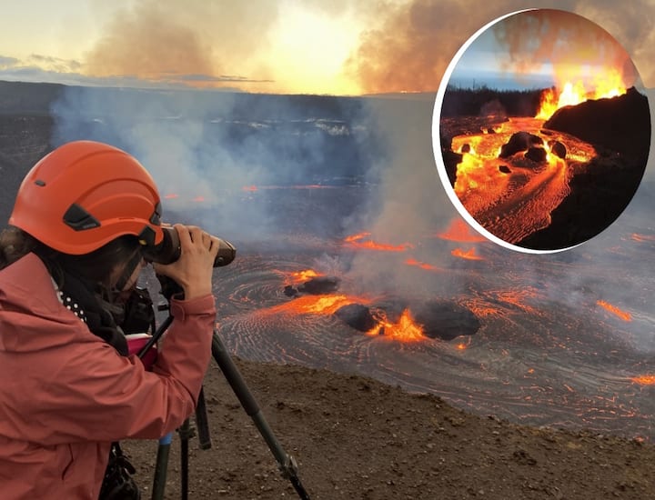 अमेरिका का किलाउआ ज्वालामुखी (Kilauea Volcano) दहक रहा है. अमेरिकन वोल्केनो ऑब्जर्वेशनरी के मुताबिक, ऐसा 3 महीने बाद हुआ है, जिसे देखने वालों का तांता लगा रहा है. लोग तस्‍वीरें क्लिक कर रहे हैं.