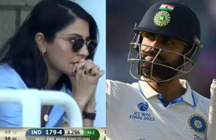 ind vs aus final anushka sharma emotional after virat kohli out wtc final oval australia win by 209 runs IND vs AUS Final: ટીમ ઈન્ડિયાની હાર બાદ ટ્રોલ થઈ અનુષ્કા શર્મા, કોહલીના આઉટ થવા પર વાયરલ થઈ તસવીર