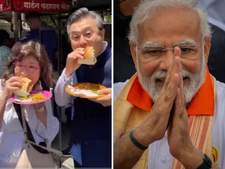 Prime Minister Narendra Modi Viral Video Ambassador of Japan To India Hiroshi Suzuki Enjoying Vada Pav Misal Pav Pune Too Spicy Food 'Thoda Teekha Kam Please': Japanese Envoy Relishes Indian Street Food With Wife, PM Modi Reacts