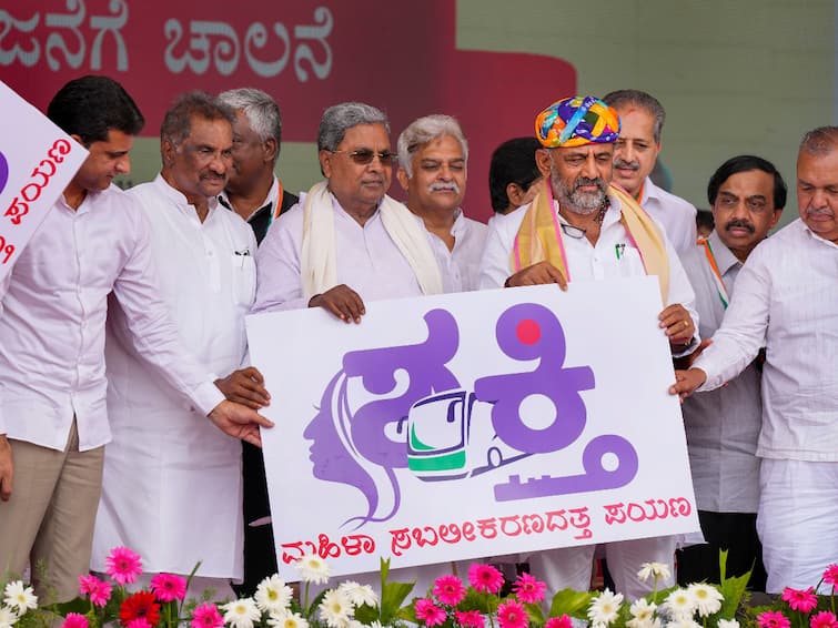 Karnataka CM Siddaramaiah Deputy Chief Minister DK Shivakumar Launch Free Bus Ride Scheme Women Shakti Yojna KSRTC BMTC 'BJP Didn't Want Them To Come Out Of Houses': K'taka CM While Launching Free Bus Ride Scheme For Women