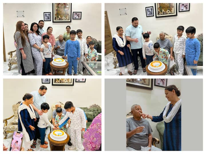 RJD leader and former Railways minister Lalu Yadav celebrated his 76th birthday on Sunday with his family. Have a look at the pictures from the celebrations.