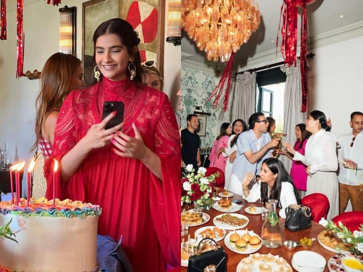 Sonam Kapoor Birthday Pics: सोनम कपूर के जन्मदिन पर उनके घर में ग्रैंड पार्टी अरेंज की गई. इस दौरान सोनम ने अपने पति, बेटे और दोस्तों के साथ जमकर इंजॉय किया.