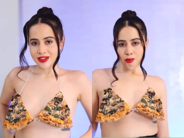 Uorfi javed Made Top From Pizza instagram users start trolling Video Viral Uorfi Javed ने पहना पिज्जा स्लाइस से बना टॉप, अगले कॉस्ट्यूम का आइडिया देते हुए लोगों ने लगा दी क्लास