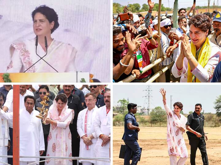 Congress General Secretary Priyanka Gandhi visited Madhya Pradesh's Jabalpur where she performed Narmada Pujan and addressed a public meeting ahead of MP Elections 2023