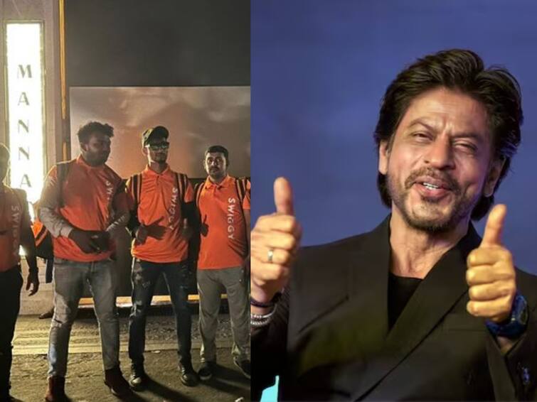 Shah Rukh Khan tweet in asksrk swiggy delivery dinner at mannat photo viral on social media Shah Rukh Khan: शाहरुखचं एक ट्वीट अन् स्विगीचे डिलिव्हरी बॉइज पोहोचले मन्नत बाहेर; फोटो व्हायरल