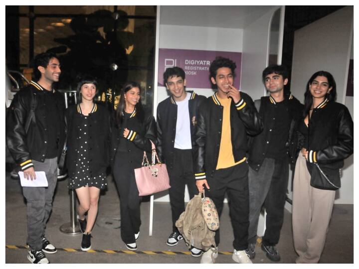 A day after the poster of Netflix's The Archies was revealed, the film's cast, including Suhana Khan, Agastya Nanda, Khushi Kapoor, were spotted at the Mumbai airport.