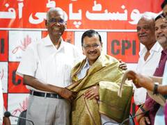 Kejriwal Meets CPI Gen Secy D Raja To Seek Support On Centre's Ordinance Against Delhi Govt