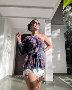 Hina Khan Shares Pictures In A Blue One-Shoulder Dress
