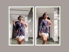 Hina Khan Shares Pictures In A Blue One-Shoulder Dress