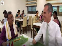 US Ambassador Eric Garcetti Savour's South Indian Thali At Tamil Nadu Bhawan In Delhi: WATCH