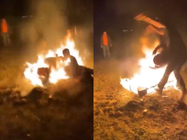 Man Tried To Jump Over Bonfire Video Viral On Internet आग के ऊपर से कूदने चला था शख्स, दोस्त की गलती के कारण चढ़ा अग्नि की भेंट- Video