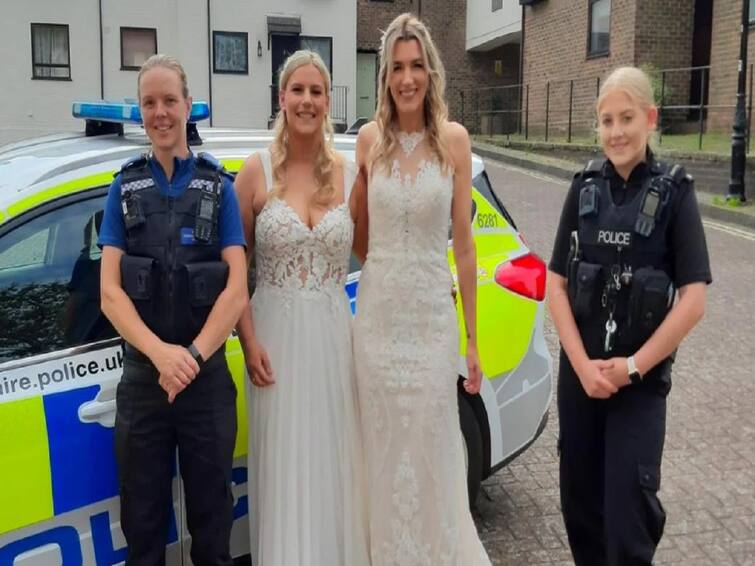 United Kingdom Police Dropped Brides To Their Wedding Venue Here is the reason Why இதுவல்லவா போலீஸ்...சாலையில் சிக்கிய ஜோடி... சரியான நேரத்திற்கு வந்து உதவிய காவல்துறை...பிரிட்டனில் நெகிழ்ச்சி..!