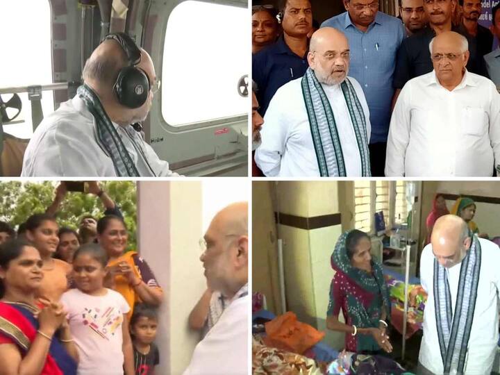 Union Home Minister Amit Shah on Saturday conducted an aerial survey of regions affected due to Cyclone Biparjoy in Gujarat’s Kutch, along with Gujarat Chief Minister Bhupendra Patel. A look at it: