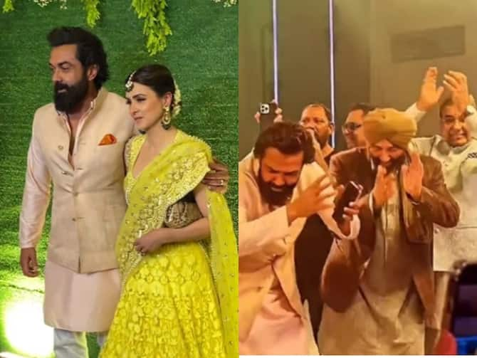 Bobby Deol Performance With Wife Tanya Deol At Karan Deol Sangeet Ceremony  Dances On Naiyo Naiyo With Sunny Deol And Dharmendra | Karan Deol के संगीत  में बॉबी देओल ने पत्नी तान्या