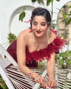 Monalisa Looks Dapper A Red Off Shoulder Dress. See Pics