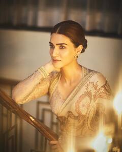 Kriti Sanon Charms With Her Ethereal Look In A Grey Saree And Statement Blouse For Adipurush Screening