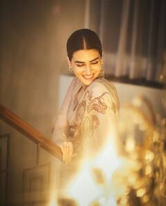 Kriti Sanon Charms With Her Ethereal Look In A Grey Saree And Statement Blouse For Adipurush Screening