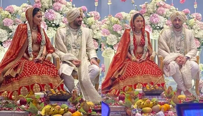 Karan Deol's wedding: Sunny Deol's son Karan marries Drishti Acharya, bride looking beautiful in red dress Karan Deol Wedding: સની દેઓલના પુત્ર કરણે દ્રિશા આચાર્ય સાથે કર્યા લગ્ન, લાલ પાનેતરમાં દુલ્હન લાગી અતિસુંદર