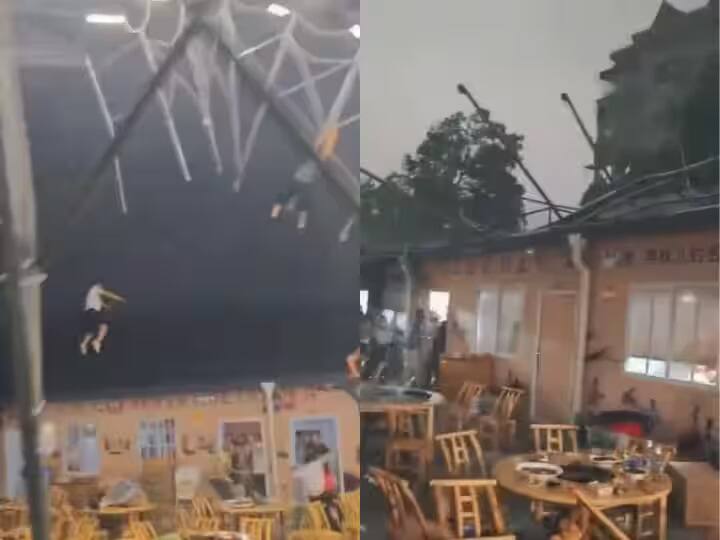 people starts flying after terrible cyclonic storm came in restaurant video viral Shocking Video: ਰੈਸਟੋਰੈਂਟ 'ਚ ਆਇਆ ਭਿਆਨਕ ਤੂਫਾਨ, ਉੱਡਣ ਲੱਗੇ ਲੋਕ, ਸਾਹਮਣੇ ਆਇਆ ਡਰਾਉਣਾ ਵੀਡੀਓ