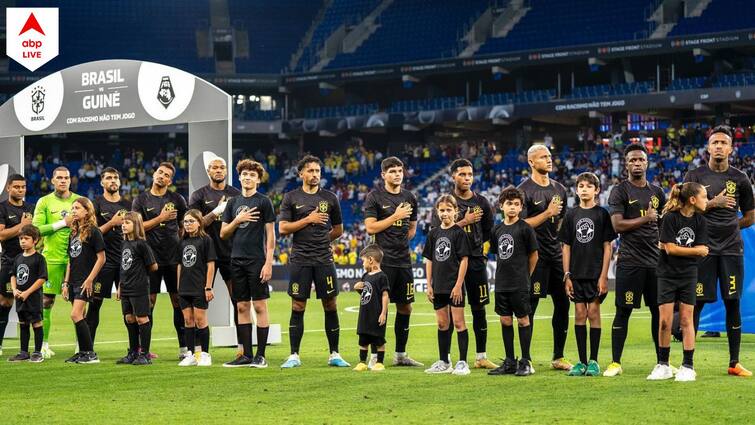 Brazil played in an black kit for the first half of their win against Guinea in Spain as part of an anti-racism campaign Brazil Football Team: বর্ণবিদ্বেষের বিরুদ্ধে অভিনব প্রতিবাদ, কালো জার্সি পরে ম্যাচ খেললেন ব্রাজিলের ফুটবলাররা