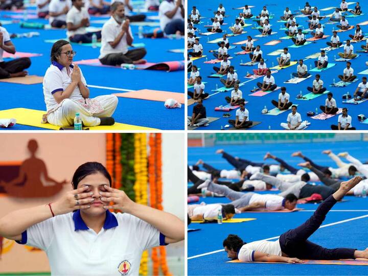 Several yoga enthusiasts congregated on Tuesday at Delhi's Major Dhyan Chand National Stadium for the Yoga Mahotsav 2023 on the eve of the International Day of Yoga.