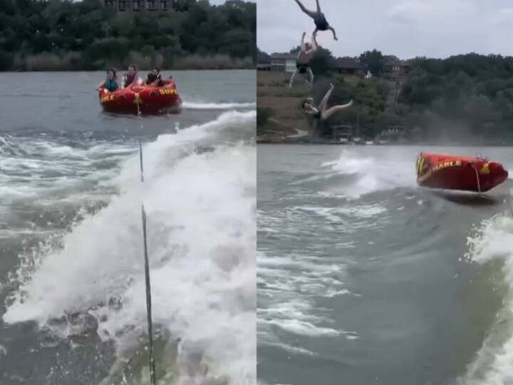 People Fell Into The River During River Rafting Creepy Video Viral रिवर राफ्टिंग का खौफनाक मंजर! तेज लहर से बिगड़ा बैलेंस, नदी में जा गिरे लोग- VIDEO