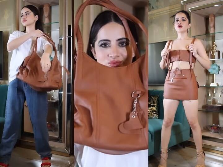 Uorfi Javed Made A Mini Skirt and Top With Her Brown Hand Bag Fans Wondering Watch Here Uorfi Javed ने ब्राउन पर्स से बनाई शानदार मिनी स्कर्ट ड्रेस और टॉप, फिर जेब से निकाला 500 का नोट! देखते रह गए फैंस