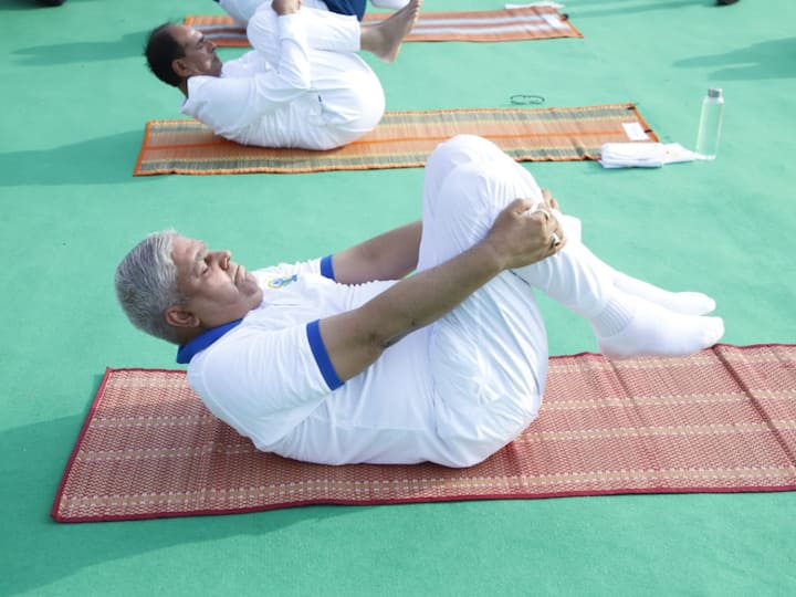 Vice-President Jagdeep Dhankhar performs Yoga as part of International Day of Yoga 2023 celebrations in Jabalpur, Madhya Pradesh.