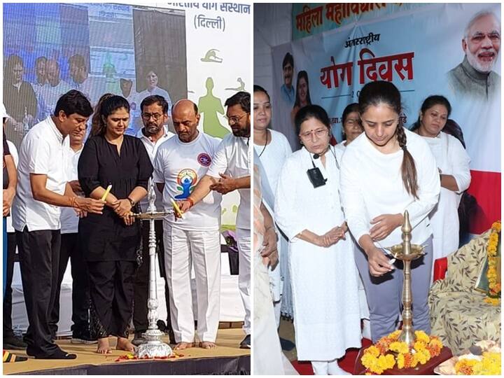 आंतरराष्ट्रीय योग दिनानिमित्त भाजप नेत्या पंकजा मुंडे आणि प्रीतम मुंडे यांनी देखील योगा कार्यक्रमात भाग घेतला.