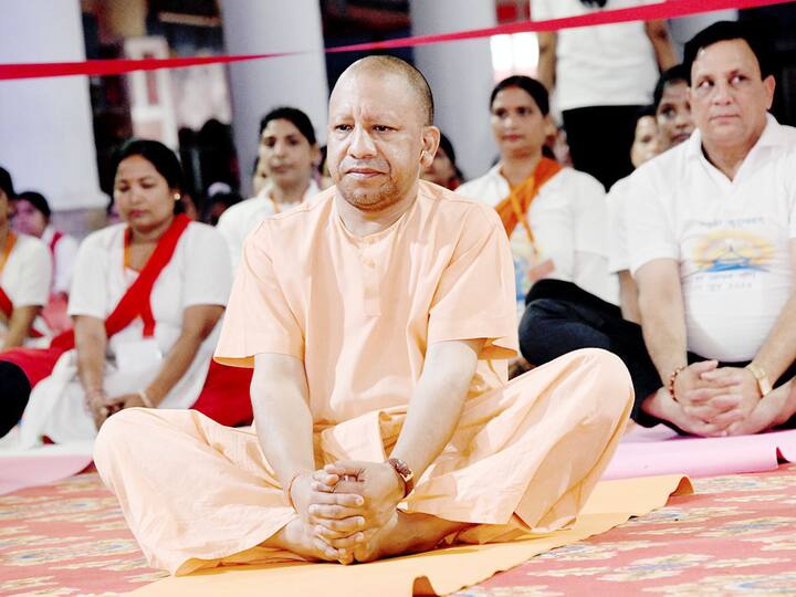 UP Chief Minister Yogi Adityanath performing the 'Baddha Konasana' during a Yoga programme in Gorakhpur.