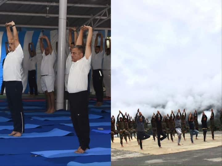CDS General Anil Chauhan and IAF Chief VR Chaudhari practised Yoga in New Delhi on the occasion of 9th International Yoga Day. Indian Army personnel also performed Yoga. (Photo: Twitter/ANI)