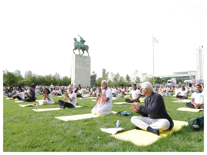 PM Modi was joined by President of the 77th session of the UN General Assembly Csaba Korisi, deputy Secretary General Amina Mohammed and New York City mayor Eric Adams. Hollywood actor Richard Gere, Iyengar yoga exponent Deidra Demens and prominent American singer Mary Millben were among the eminent personalities. (Image: ANI)