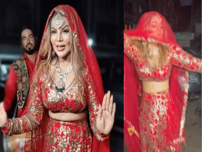 Rakhi Sawant celebrates divorce party wearing bridal lehenga Rakhi Sawant : டைவர்ஸ் பார்ட்டி கேள்விப்பட்டு இருக்கீங்களா? மேளதாளத்துடன் ஆட்டம் போட்ட பிக்பாஸ் பிரபலம் ராக்கி சாவந்த்..