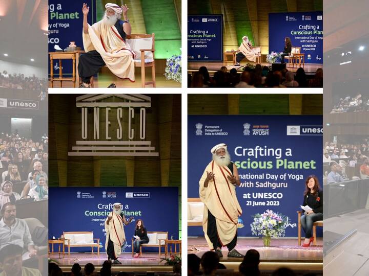 Marking 9th International Day of Yoga, renowned spiritual leader Sadhguru addressed a packed auditorium at the UNESCO headquarters in Paris on Wednesday on the theme “Crafting a Conscious Planet”.