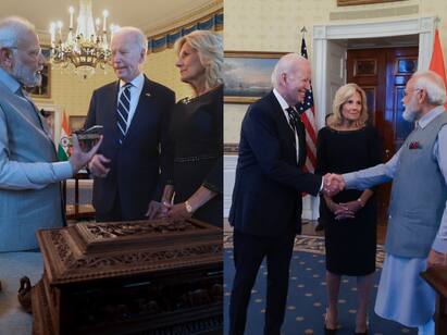 What PM Modi, Joe Biden Gifted Each Other During Dinner At White House PM Modi in US:ஜில் பைடனுக்கு வைரத்தை பரிசளித்த மோடி... பதிலுக்கு ஜோ பைடன் கொடுத்த அன்பு பரிசு என்ன தெரியுமா?